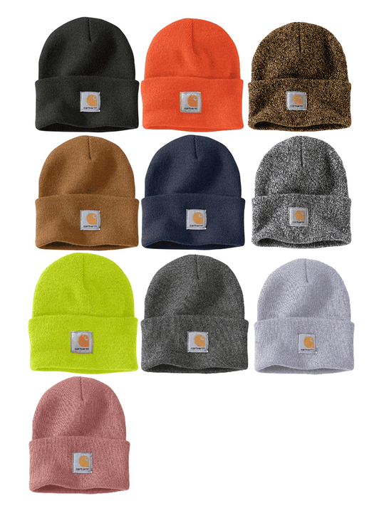 Carhartt A18 Knit Cuffed Beanie In Multiple Colors multiple colors front view. 
