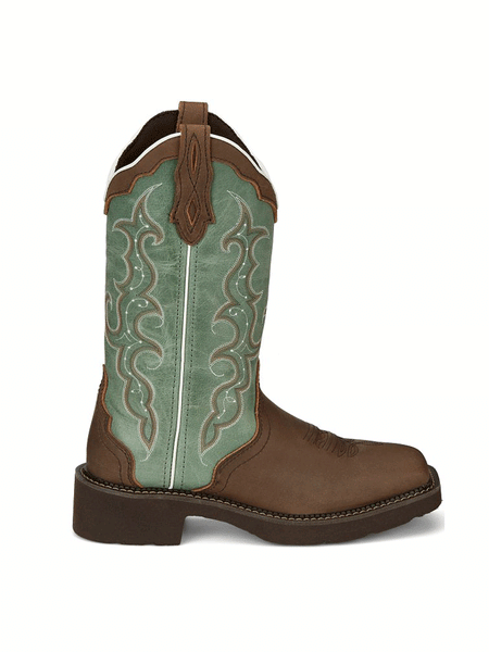 Justin GY2904 Womens RAYA Water Buffalo Western Boot Distressed Brown outter side view. If you need any assistance with this item or the purchase of this item please call us at five six one seven four eight eight eight zero one Monday through Saturday 10:00a.m EST to 8:00 p.m EST