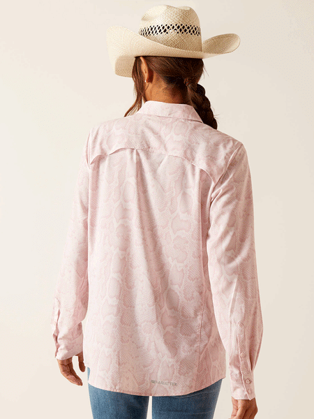 Ariat 10048856 Womens VentTEK Stretch Shirt Pink Boa back view. If you need any assistance with this item or the purchase of this item please call us at five six one seven four eight eight eight zero one Monday through Saturday 10:00a.m EST to 8:00 p.m EST