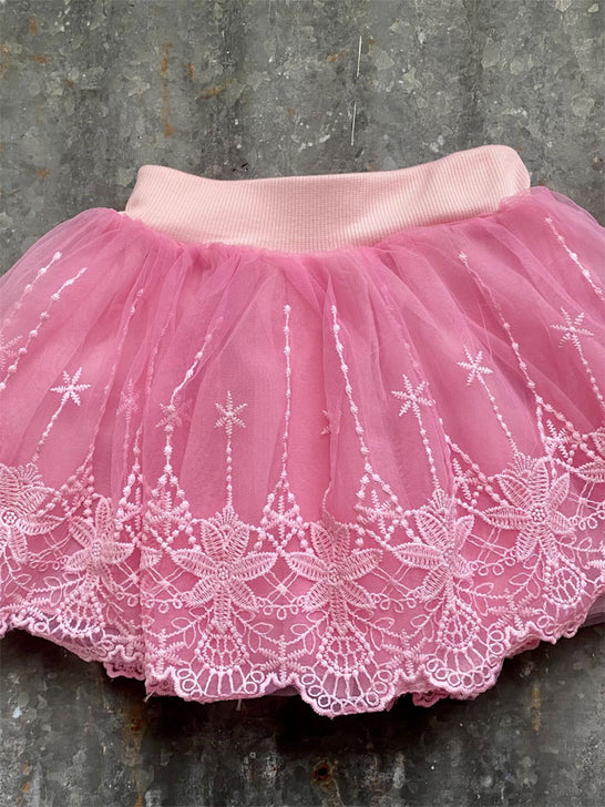 Shea Baby CS02 Kids Chiffon Skirt Pink close up. If you need any assistance with this item or the purchase of this item please call us at five six one seven four eight eight eight zero one Monday through Saturday 10:00a.m EST to 8:00 p.m EST