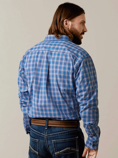 Ariat 10043801 Mens Pro Series Lonnie Fitted Shirt Venus Blue back view. If you need any assistance with this item or the purchase of this item please call us at five six one seven four eight eight eight zero one Monday through Saturday 10:00a.m EST to 8:00 p.m EST