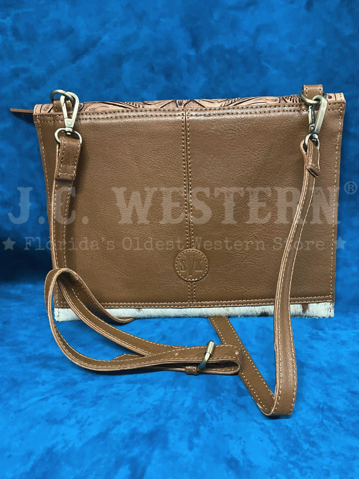 Western Fashion SVK-966 Oil Calf Hand Tooled Hair On Handbag Tan front view. If you need any assistance with this item or the purchase of this item please call us at five six one seven four eight eight eight zero one Monday through Saturday 10:00a.m EST to 8:00 p.m EST