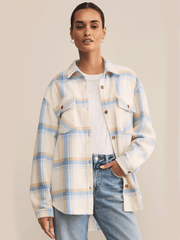 Z Supply ZJ253845 Womens Hiker Two Toned Fleece Jacket Natural Light Blue front view. If you need any assistance with this item or the purchase of this item please call us at five six one seven four eight eight eight zero one Monday through Saturday 10:00a.m EST to 8:00 p.m EST
