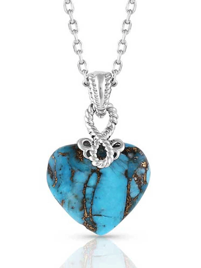 Montana Silversmiths NC5189 Womens Untamable Heart of Stone Necklace Silver And Turquoise front. If you need any assistance with this item or the purchase of this item please call us at five six one seven four eight eight eight zero one Monday through Saturday 10:00a.m EST to 8:00 p.m EST