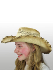 Dallas Hats HORSE SHOE 1 Hand Braided Straw Hat Natural on model. If you need any assistance with this item or the purchase of this item please call us at five six one seven four eight eight eight zero one Monday through Saturday 10:00a.m EST to 8:00 p.m EST