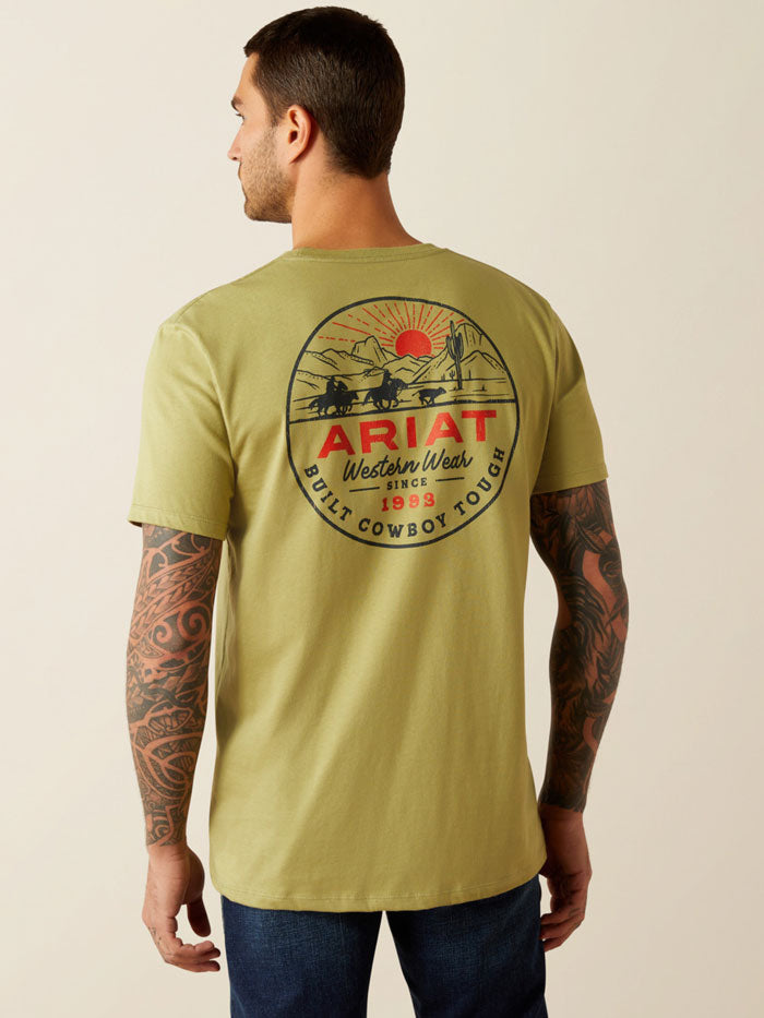 Ariat 10054836 Mens Full Circle T-Shirt Tent Green back close up. If you need any assistance with this item or the purchase of this item please call us at five six one seven four eight eight eight zero one Monday through Saturday 10:00a.m EST to 8:00 p.m EST