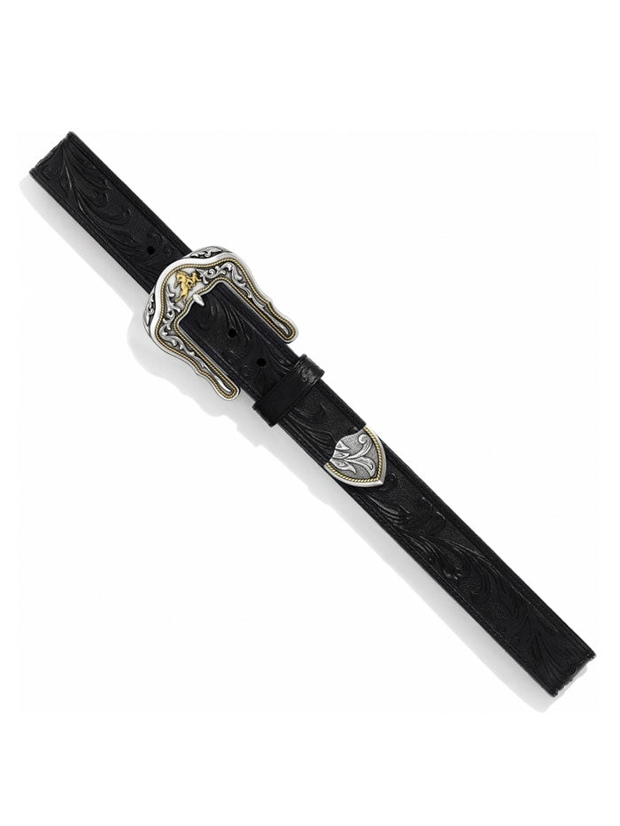 Tony Lama C41513 Westerly Ride Leather Tooled Belt Black front view. If you need any assistance with this item or the purchase of this item please call us at five six one seven four eight eight eight zero one Monday through Saturday 10:00a.m EST to 8:00 p.m EST