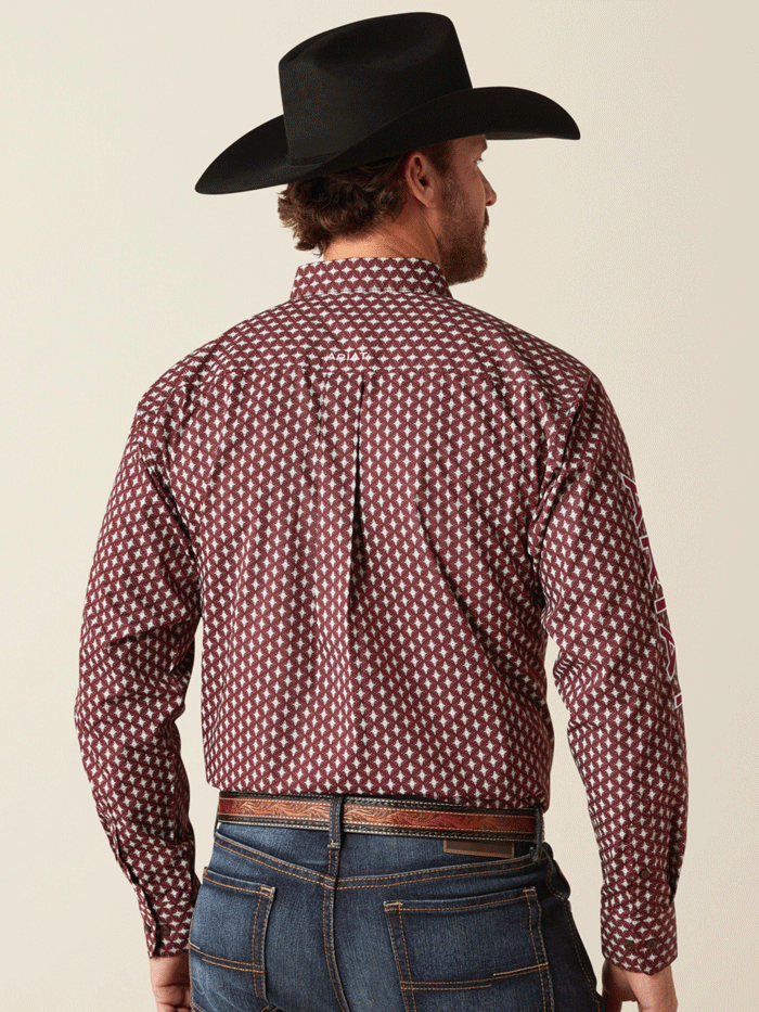 Ariat 10054055 Mens Team Omar Classic Fit Shirt Burgundy front view. If you need any assistance with this item or the purchase of this item please call us at five six one seven four eight eight eight zero one Monday through Saturday 10:00a.m EST to 8:00 p.m EST