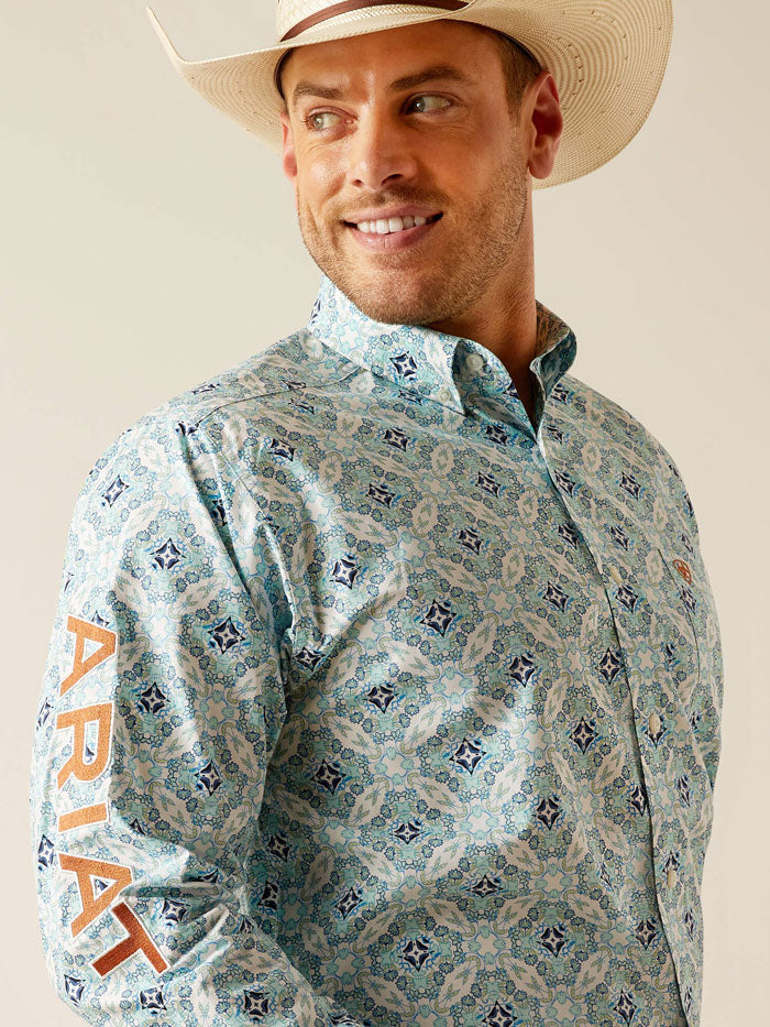 Ariat 10050533 Mens Team Emmett Classic Fit Shirt White side / front view. If you need any assistance with this item or the purchase of this item please call us at five six one seven four eight eight eight zero one Monday through Saturday 10:00a.m EST to 8:00 p.m EST