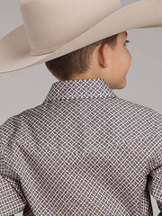 Roper 03-030-0225-3024 Kids Long Sleeve Mirage Amarillo Collection Snap Shirt Blue Tan back. If you need any assistance with this item or the purchase of this item please call us at five six one seven four eight eight eight zero one Monday through Saturday 10:00a.m EST to 8:00 p.m EST

