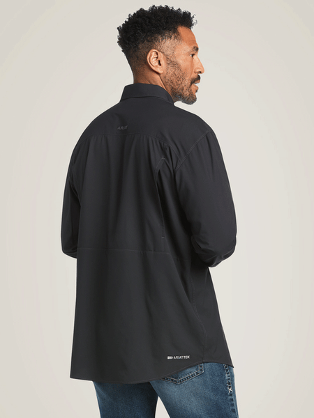 Ariat 10039581 Mens VentTEK Outbound Classic Fit Shirt Black back view. If you need any assistance with this item or the purchase of this item please call us at five six one seven four eight eight eight zero one Monday through Saturday 10:00a.m EST to 8:00 p.m EST