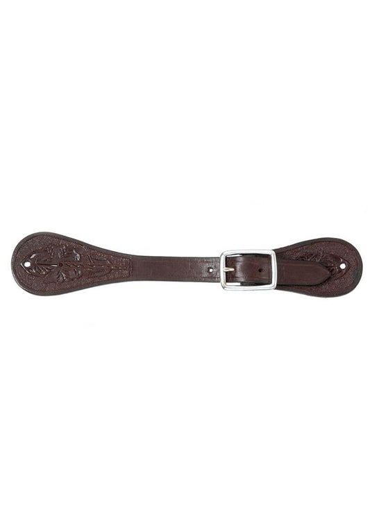 Tough 1 78-3530 Royal King Floral Stamp Spur Leather Straps dark oil front view. If you need any assistance with this item or the purchase of this item please call us at five six one seven four eight eight eight zero one Monday through Saturday 10:00a.m EST to 8:00 p.m EST