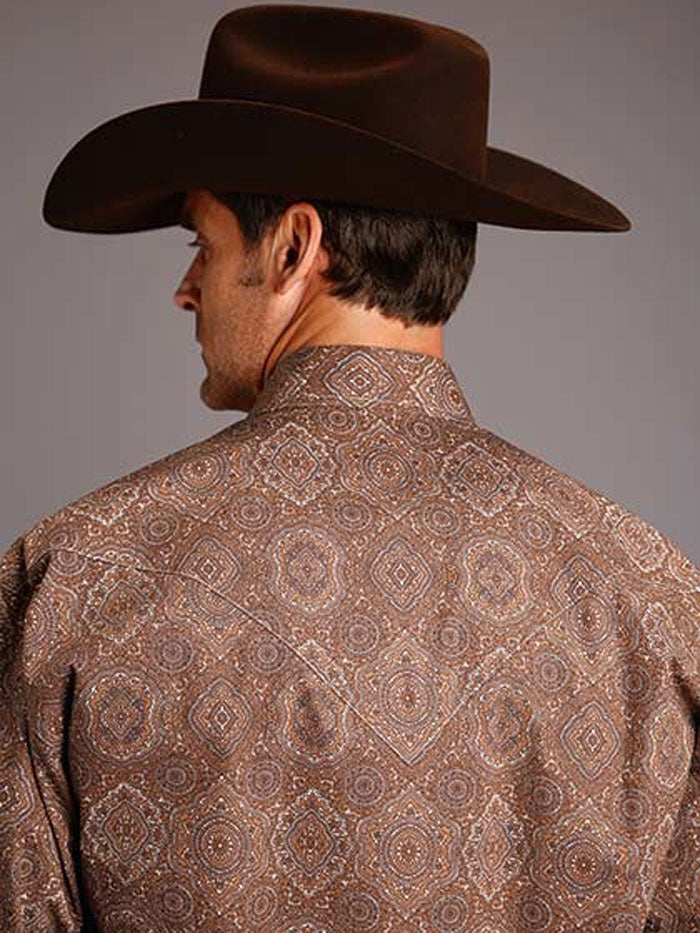 Stetson 11-001-0425-1055 Mens Medallion Paisley Western Shirt Brown front view. If you need any assistance with this item or the purchase of this item please call us at five six one seven four eight eight eight zero one Monday through Saturday 10:00a.m EST to 8:00 p.m EST