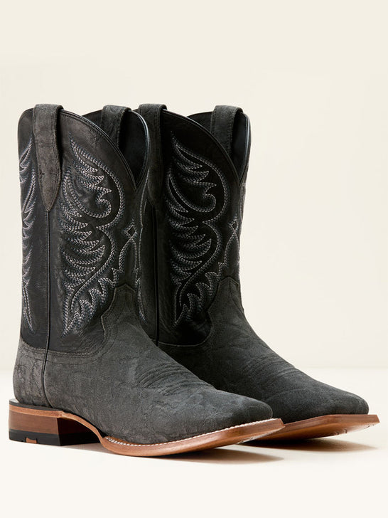 Ariat 10053632 Mens Wiley Cowboy Boot Black Elephant Roughout Print side view pair. If you need any assistance with this item or the purchase of this item please call us at five six one seven four eight eight eight zero one Monday through Saturday 10:00a.m EST to 8:00 p.m EST