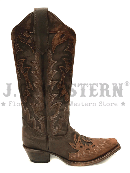 Circle G L6031 Ladies Overlay & Embroidery Boot Chocolate side view. If you need any assistance with this item or the purchase of this item please call us at five six one seven four eight eight eight zero one Monday through Saturday 10:00a.m EST to 8:00 p.m EST
