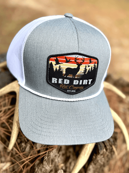 Red Dirt RDHC-480 OPEN SEASON Trucker Cap White Grey front view. If you need any assistance with this item or the purchase of this item please call us at five six one seven four eight eight eight zero one Monday through Saturday 10:00a.m EST to 8:00 p.m EST