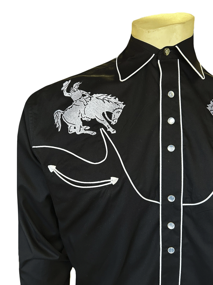 Rockmount 6851-BLK Mens Vintage Bronc Embroidered Western Shirt Black front view. If you need any assistance with this item or the purchase of this item please call us at five six one seven four eight eight eight zero one Monday through Saturday 10:00a.m EST to 8:00 p.m EST

