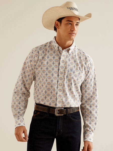 Ariat 10048366 Mens Wrinkle Free Remington Classic Shirt Oatmeal front view. If you need any assistance with this item or the purchase of this item please call us at five six one seven four eight eight eight zero one Monday through Saturday 10:00a.m EST to 8:00 p.m EST