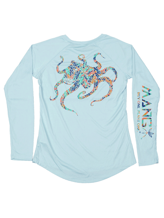 MANG WP1116LS Womens Coral Restoration Octamang Long Sleeve Performance Tee Arctic Blue back view. If you need any assistance with this item or the purchase of this item please call us at five six one seven four eight eight eight zero one Monday through Saturday 10:00a.m EST to 8:00 p.m EST

