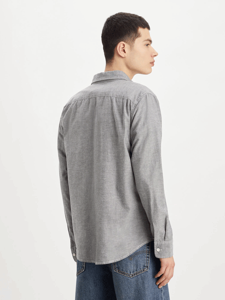 Levis 857480196 Mens Classic 1 Pocket Standard Shirt Raven Grey side and back view. If you need any assistance with this item or the purchase of this item please call us at five six one seven four eight eight eight zero one Monday through Saturday 10:00a.m EST to 8:00 p.m EST