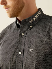 Ariat 10058960 Mens Team Fowler Classic Fit Shirt Black front close up. If you need any assistance with this item or the purchase of this item please call us at five six one seven four eight eight eight zero one Monday through Saturday 10:00a.m EST to 8:00 p.m EST