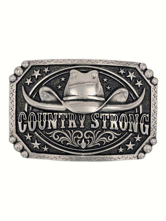 Montana Silversmiths A954 Country Strong Attitude Buckle Silver front. If you need any assistance with this item or the purchase of this item please call us at five six one seven four eight eight eight zero one Monday through Saturday 10:00a.m EST to 8:00 p.m EST