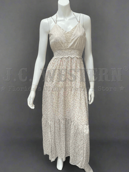 Miss Me MD1852T Womens Ditzy Floral Print Maxi Dress Ivory front view. If you need any assistance with this item or the purchase of this item please call us at five six one seven four eight eight eight zero one Monday through Saturday 10:00a.m EST to 8:00 p.m EST