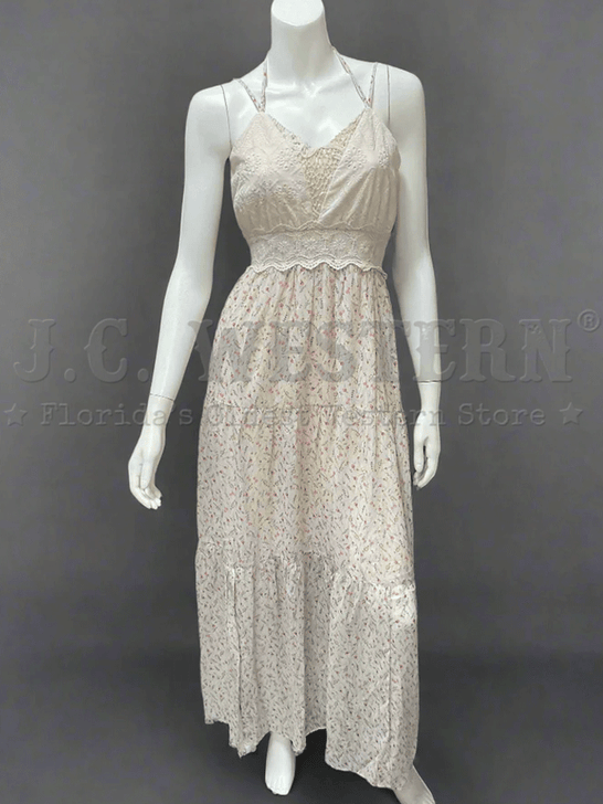 Miss Me MD1852T Womens Ditzy Floral Print Maxi Dress Ivory front view. If you need any assistance with this item or the purchase of this item please call us at five six one seven four eight eight eight zero one Monday through Saturday 10:00a.m EST to 8:00 p.m EST