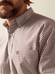 Ariat 10054647 Mens Pro Series Glen Classic Fit Shirt Brick front close up. If you need any assistance with this item or the purchase of this item please call us at five six one seven four eight eight eight zero one Monday through Saturday 10:00a.m EST to 8:00 p.m EST