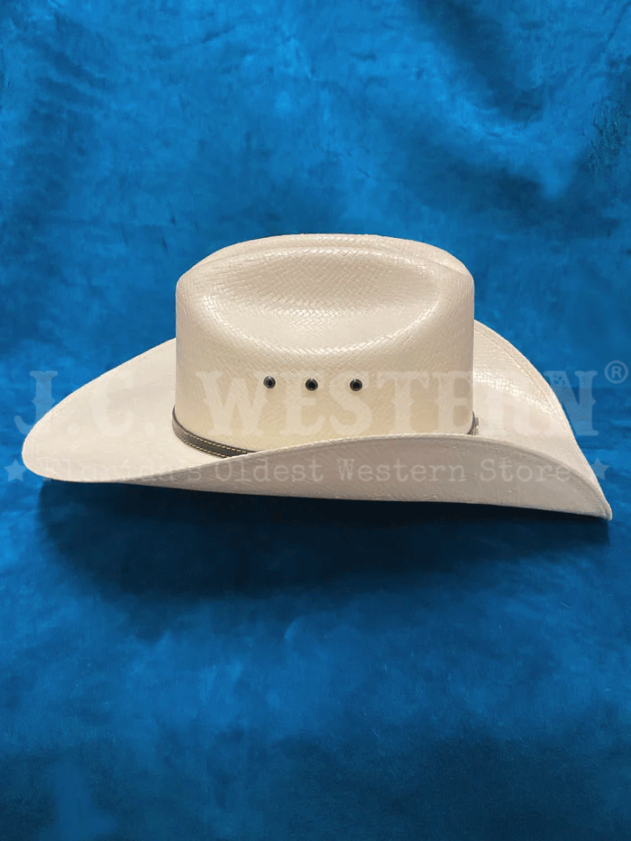 Justin JS1156BKHL4004 10X BLACK HILLS Straw Cowboy Hat Ivory side / front view. If you need any assistance with this item or the purchase of this item please call us at five six one seven four eight eight eight zero one Monday through Saturday 10:00a.m EST to 8:00 p.m EST