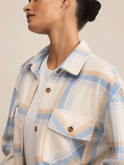 Z Supply ZJ253845 Womens Hiker Two Toned Fleece Jacket Natural Light Blue front close up. If you need any assistance with this item or the purchase of this item please call us at five six one seven four eight eight eight zero one Monday through Saturday 10:00a.m EST to 8:00 p.m EST