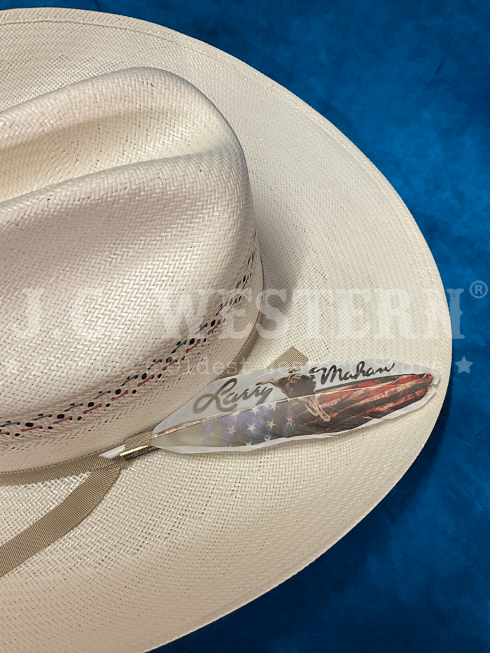Larry Mahan MSUS42OLDX 10X OLD GLORY Straw Hat Ivory front and side view. If you need any assistance with this item or the purchase of this item please call us at five six one seven four eight eight eight zero one Monday through Saturday 10:00a.m EST to 8:00 p.m EST