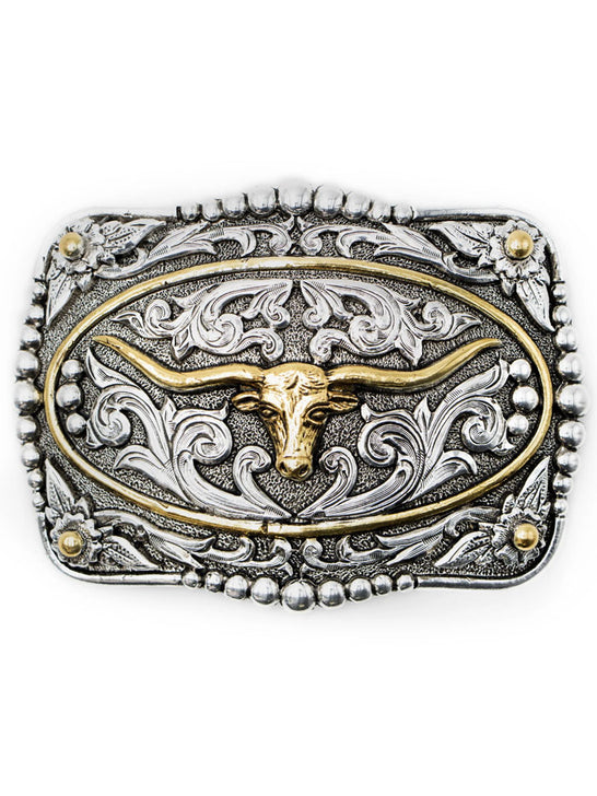 AndWest 738 Scrolled Longhorn With Gold Ring Buckle Gold And Silver front view. If you need any assistance with this item or the purchase of this item please call us at five six one seven four eight eight eight zero one Monday through Saturday 10:00a.m EST to 8:00 p.m EST