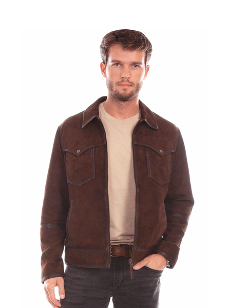 Scully 2019-142 Mens Suede Zip Front Jacket Brown front view. If you need any assistance with this item or the purchase of this item please call us at five six one seven four eight eight eight zero one Monday through Saturday 10:00a.m EST to 8:00 p.m EST