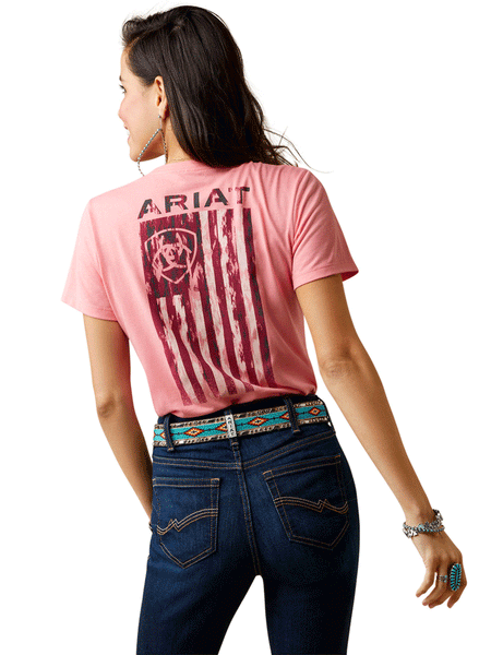 Ariat 10045447 Womens Gila River Short Sleeve Tee Coral Heather back view. If you need any assistance with this item or the purchase of this item please call us at five six one seven four eight eight eight zero one Monday through Saturday 10:00a.m EST to 8:00 p.m EST