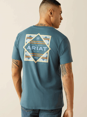 Ariat 10058897 Mens Puebla Serape T-Shirt Lagoon Green back view. If you need any assistance with this item or the purchase of this item please call us at five six one seven four eight eight eight zero one Monday through Saturday 10:00a.m EST to 8:00 p.m EST
