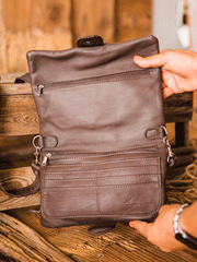 American West 7738078 Ladies Grab-and-Go Foldover Crossbody Brindle Hair-On Brown alternate inside view. If you need any assistance with this item or the purchase of this item please call us at five six one seven four eight eight eight zero one Monday through Saturday 10:00a.m EST to 8:00 p.m EST