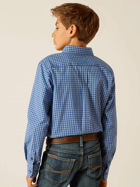 Ariat 10048654 Kids Pro Series Perrin Classic Fit Shirt Blue back view. If you need any assistance with this item or the purchase of this item please call us at five six one seven four eight eight eight zero one Monday through Saturday 10:00a.m EST to 8:00 p.m EST