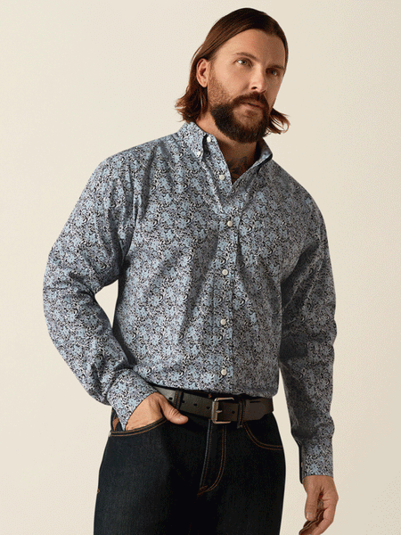 Ariat 10051978 Mens Wrinkle Free Link Classic Shirt Grey front view. If you need any assistance with this item or the purchase of this item please call us at five six one seven four eight eight eight zero one Monday through Saturday 10:00a.m EST to 8:00 p.m EST