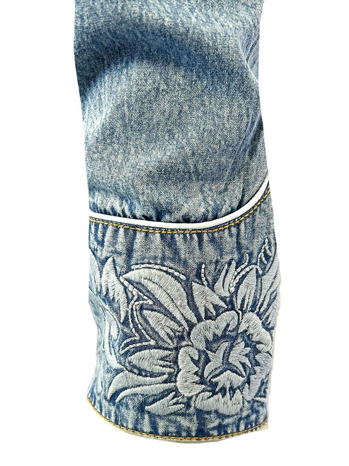 Rockmount 6859-DBLU Men's Vintage Tooling Embroidered Western Shirt Denim Blue front view. If you need any assistance with this item or the purchase of this item please call us at five six one seven four eight eight eight zero one Monday through Saturday 10:00a.m EST to 8:00 p.m EST