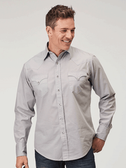 Roper 03-001-0060-0324 Mens Long Sleeve Snap Solid Poplin Shirt Silver Grey front view. If you need any assistance with this item or the purchase of this item please call us at five six one seven four eight eight eight zero one Monday through Saturday 10:00a.m EST to 8:00 p.m EST