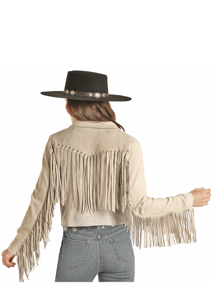 Panhandle DW92C02000 Womens Micro Suede Jacket With Fringe Natural front view. If you need any assistance with this item or the purchase of this item please call us at five six one seven four eight eight eight zero one Monday through Saturday 10:00a.m EST to 8:00 p.m EST