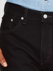 Levi's 005050260 Mens 505 Regular Fit Jeans Black front pocket close up. If you need any assistance with this item or the purchase of this item please call us at five six one seven four eight eight eight zero one Monday through Saturday 10:00a.m EST to 8:00 p.m EST