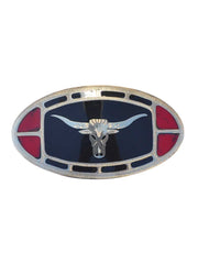 Johnson & Held JHLONGHORN Nickle Silver Longhorn Handcrafted Belt Buckle front view. If you need any assistance with this item or the purchase of this item please call us at five six one seven four eight eight eight zero one Monday through Saturday 10:00a.m EST to 8:00 p.m EST