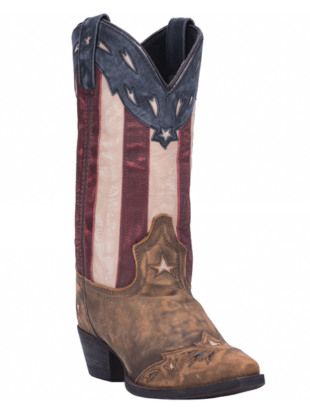 Laredo 52165 Womens Keyes Stars And Stripes Leather Boot Tan front and side view. If you need any assistance with this item or the purchase of this item please call us at five six one seven four eight eight eight zero one Monday through Saturday 10:00a.m EST to 8:00 p.m EST