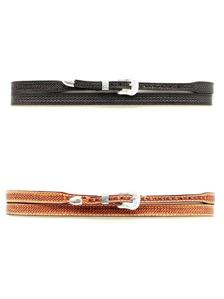 Twister 0234601 0234648 Basketweave Tooling Genuine Leather Hatband front view pair in both colors. If you need any assistance with this item or the purchase of this item please call us at five six one seven four eight eight eight zero one Monday through Saturday 10:00a.m EST to 8:00 p.m EST