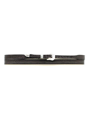 Twister 0234601 0234648 Basketweave Tooling Genuine Leather Hatband view of buckle and leather in black. If you need any assistance with this item or the purchase of this item please call us at five six one seven four eight eight eight zero one Monday through Saturday 10:00a.m EST to 8:00 p.m EST