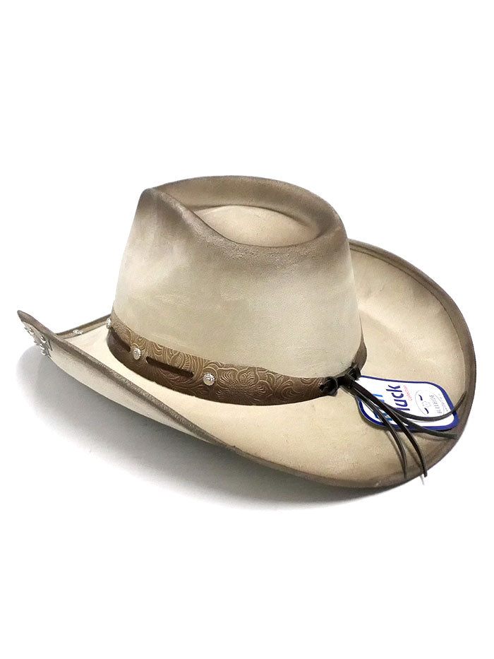 Bullhide KICK THE DUST OFF 0738BC Faux Felt Western Hat Buckskin side and front view  If you need any assistance with this item or the purchase of this item please call us at five six one seven four eight eight eight zero one Monday through Satuday 10:00 a.m. EST to 8:00 p.m. EST