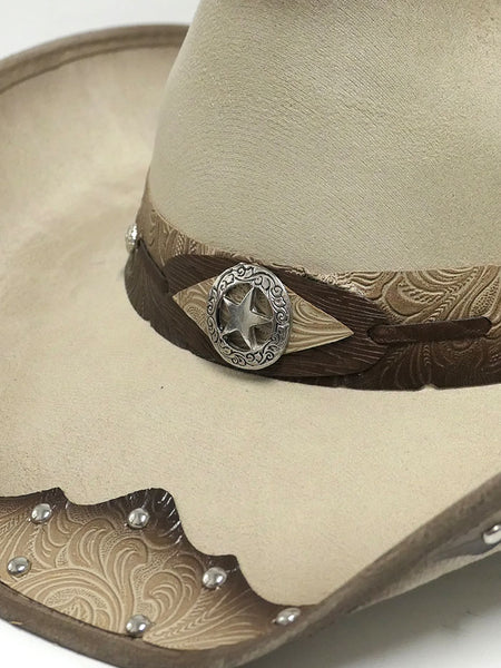 Bullhide KICK THE DUST OFF 0738BC Faux Felt Western Hat Buckskin front close up  If you need any assistance with this item or the purchase of this item please call us at five six one seven four eight eight eight zero one Monday through Satuday 10:00 a.m. EST to 8:00 p.m. EST