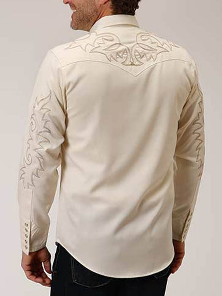 Roper 03-001-0040-0764 Mens Long Sleeve Embroidery Old West Collection White back view. If you need any assistance with this item or the purchase of this item please call us at five six one seven four eight eight eight zero one Monday through Saturday 10:00a.m EST to 8:00 p.m EST